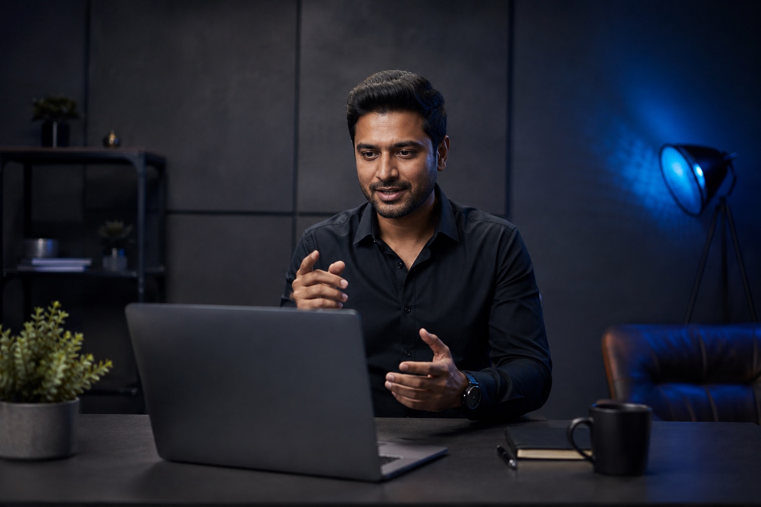 AI-generated illustrative coaching studio; founder video pending